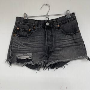 Levi’s 501 Grey Denim Distressed Cut Off Jean Shorts Womens 26 High Rise Casual